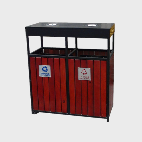 outdoor wood two compartment garbage can