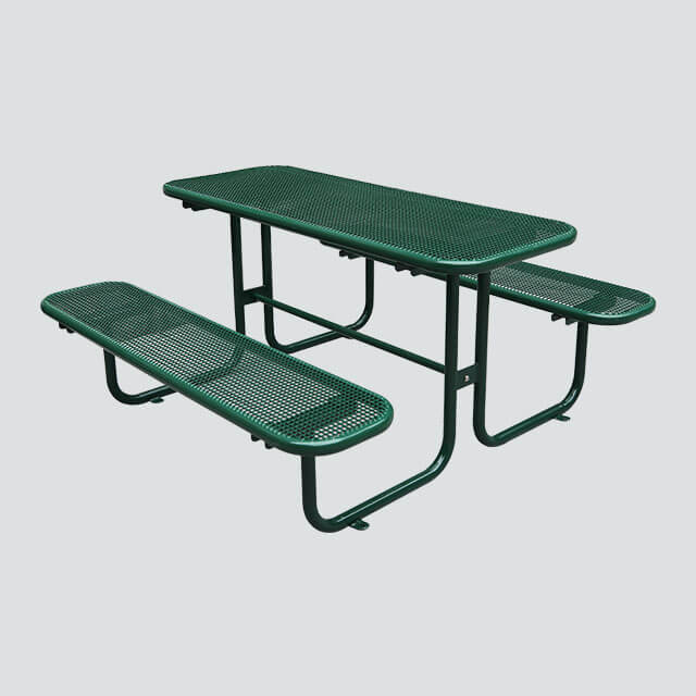 Outdoor thermoplastic table with two benches