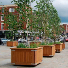 large tree pots outdoor street wood slat flower planter