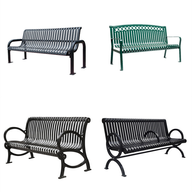 outdoor flat steel bench chair garden thermoplastic metal bench seating