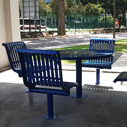 Singapore order a number of outdoor tables and chairs, stainless steel benches