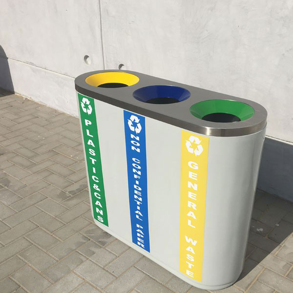Campus stainless steel recycling bins