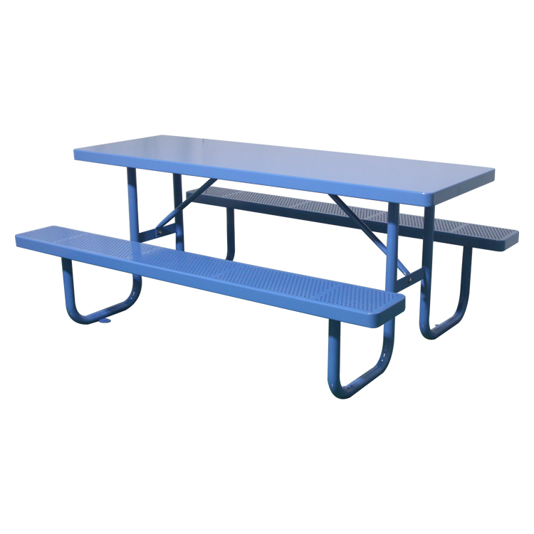 outdoor restaurant perforated steel long picnic table with bench