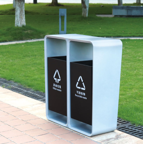metal outdoor double compartment garbage cans