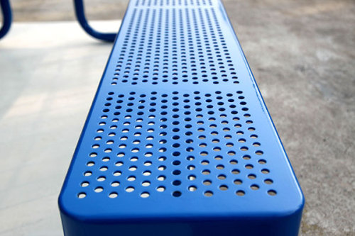 Outdoor perforated steel picnic table chair with umbrella hole