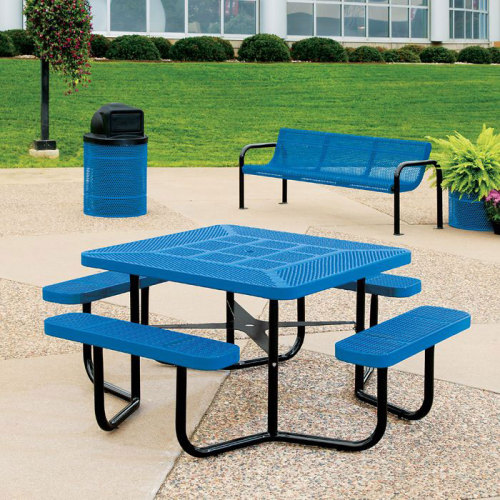 perforated metal outdoor square picnic table and benches