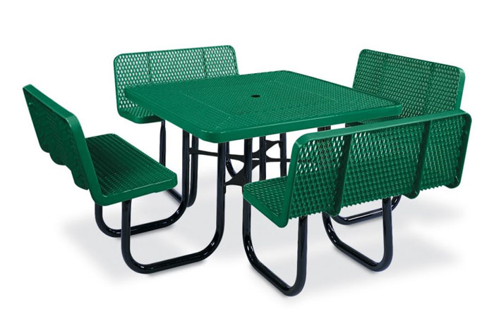 large square picnic table with backrest bench