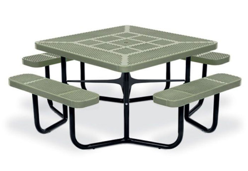 perforated metal outdoor square picnic table and benches