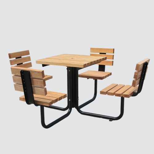 Outdoor park wood picnic tables