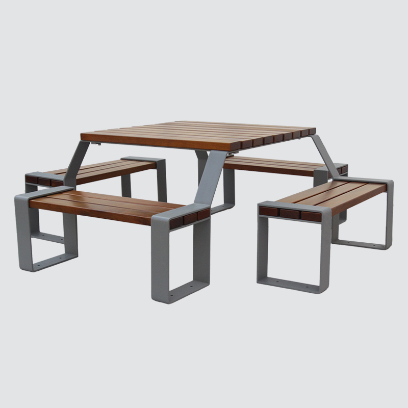 Square Outdoor Dining Table One-Piece Set Picnic Table Benches