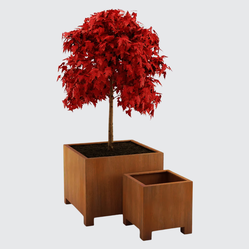 Corten Steel Low Square Planter With Legs