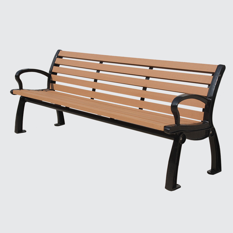 wood park bench with cast iron leg