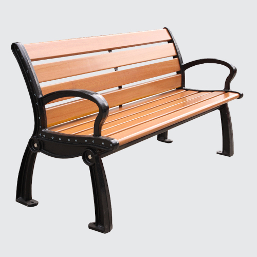 wood park bench with cast iron leg