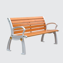 wood park bench with cast iron leg