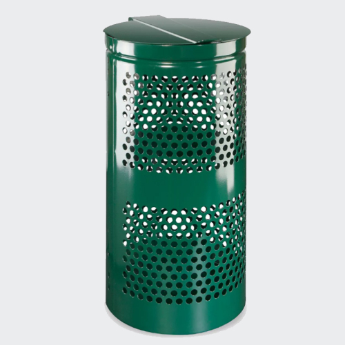 10 Gallon or 34 Gallon Steel Park Trash Can with Hinged Lid