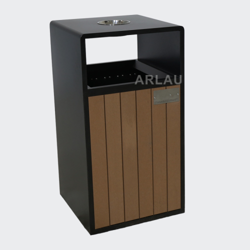 powder coating outdoor wood trash bin with ashtray