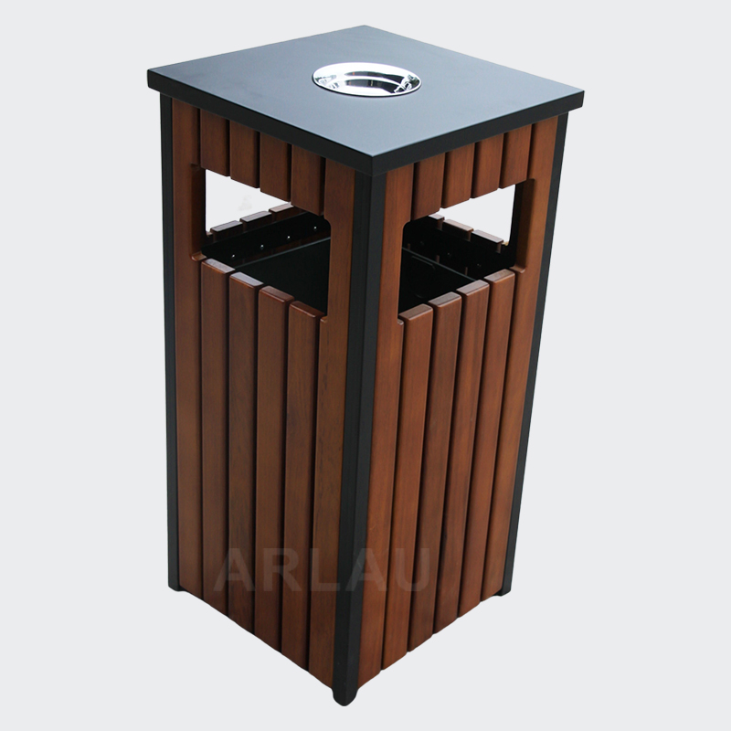 rectangular wood park trash cans