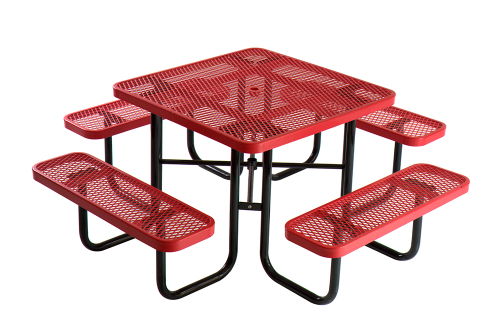 expanded metal portable square outdoor picnic table with bench