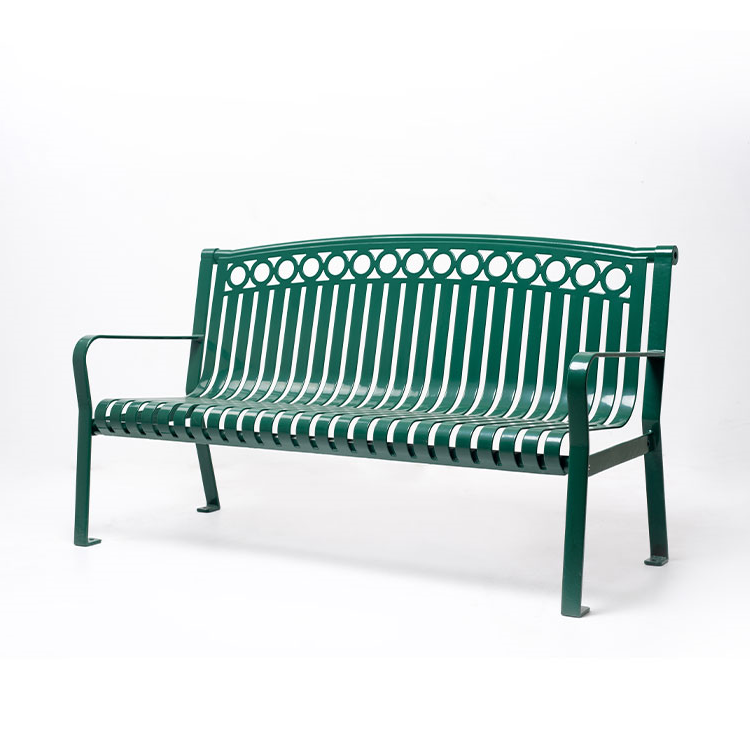 Commercial Park Bench With Curved Backrest - Carbon Steel Flat Steel Outdoor Furniture - Classic Park Bench