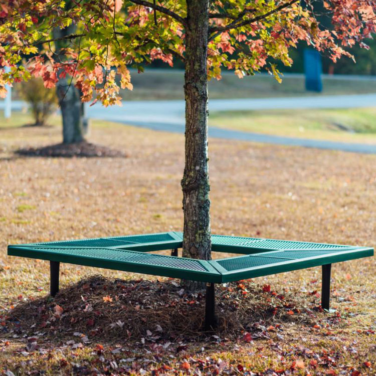 Mall park tree surround square thermoplastic surround object metal bench