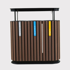 outdoor wooden 3 compartment trash can