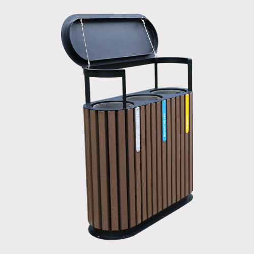 outdoor wooden 3 compartment trash can