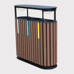 outdoor wooden 3 compartment trash can