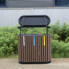 outdoor wooden 3 compartment trash can