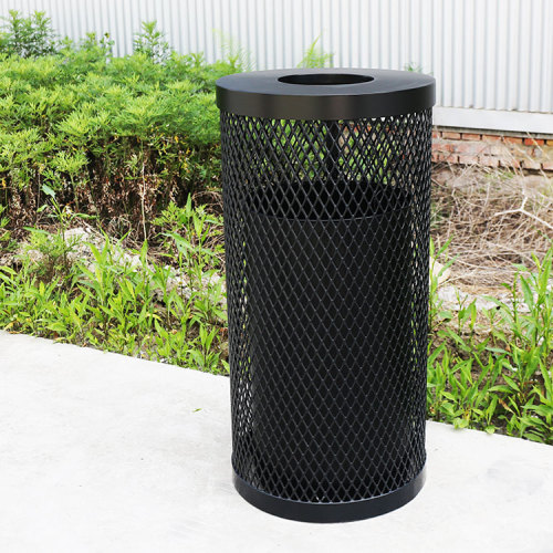 Public expanded metal outdoor black round trash can - Outdoor trash can manufacturer