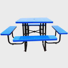 Outdoor perforated steel picnic table chair with umbrella hole