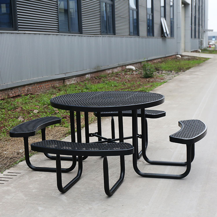 expanded steel round commercial outside picnic table
