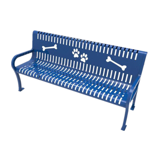 Outdoor dog park slatted steel bench