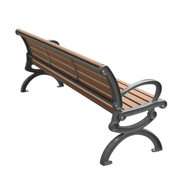 outdoor park wood slat bench with back