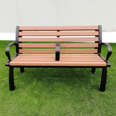 Outdoor park natural wood bench with back