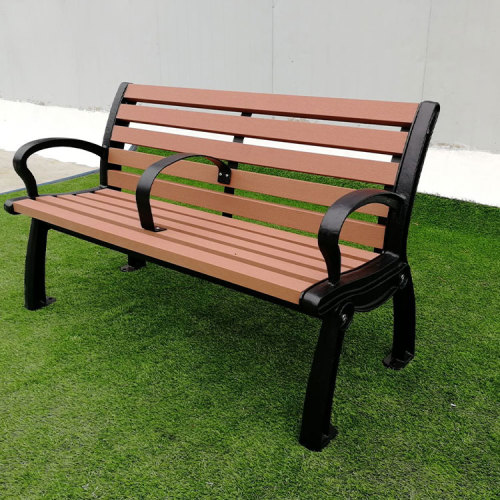 Outdoor park natural wood bench with back