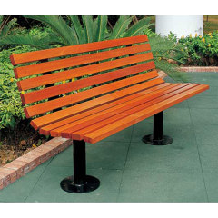 Outdoor public wood slat bench with back