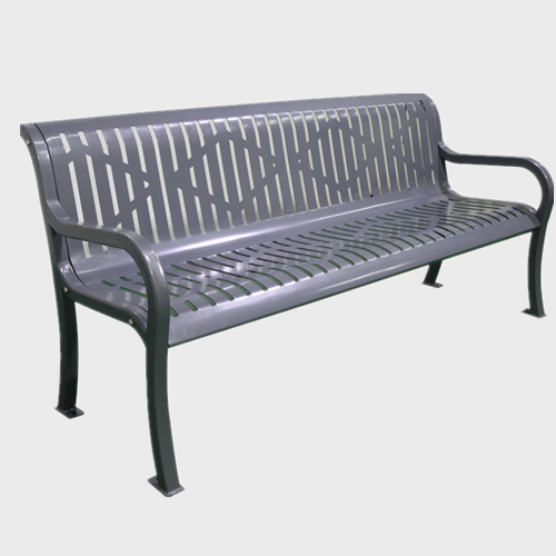 Long patio park slatted steel bench