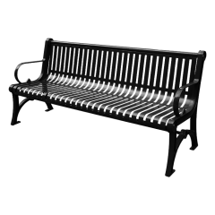 Red metal outdoor seating bench for garden