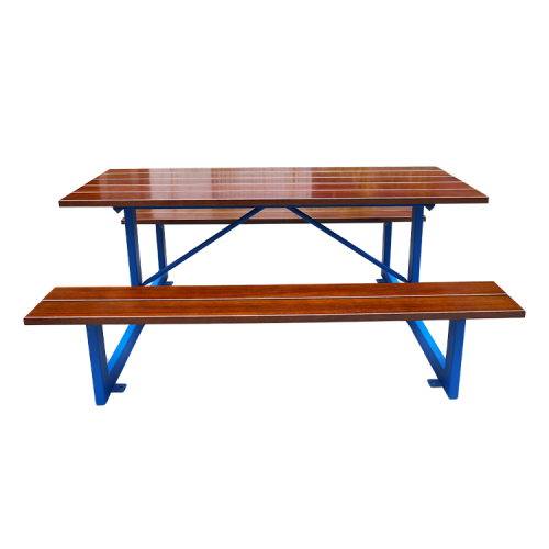 Rectangular wooden picnic table bench with benches