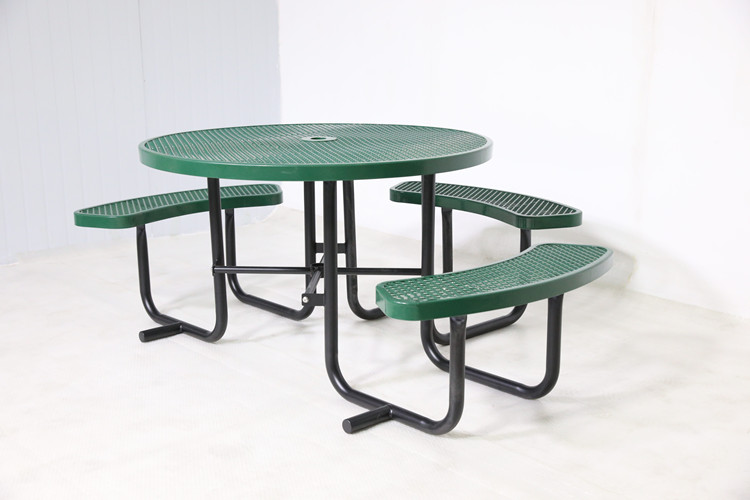 Round metal disabled picnic table with umbrella hole