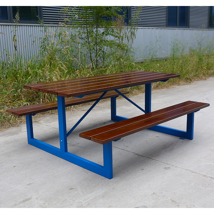 Rectangular wooden picnic table bench with benches