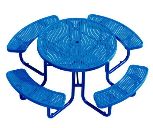 Perforated steel round commercial picnic table