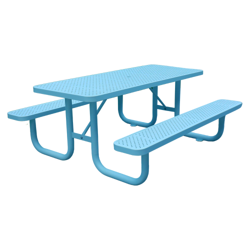 Outside modern picnic table bench with hole