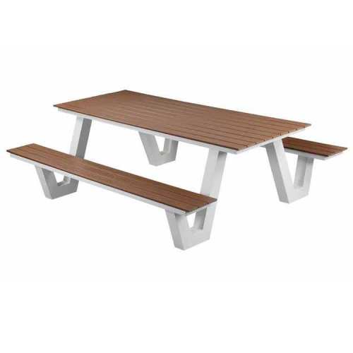 Outdoor metal and wood picnic table