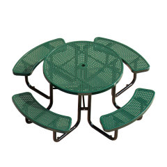 Perforated steel round commercial picnic table