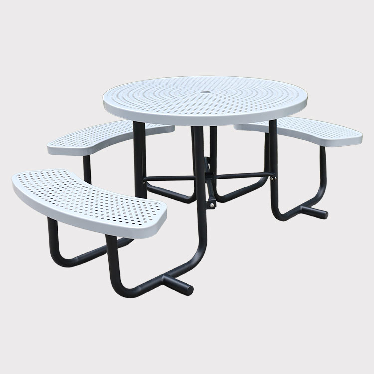 Big disabled round metal outdoor picnic tables