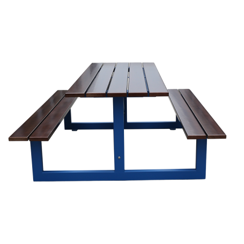 Rectangular wooden picnic table bench with benches