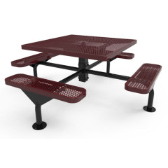 Outdoor single pedestal picnic table with 4 benches