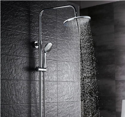GuoJiangLong F008 Chrome Dual Function Pressure Balanced Shower Faucet with Rain Shower Head Hand Shower Slide Bar Lower Outlet of Shower Faucet