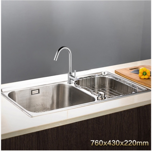 Jomoo ZH06108T-A Combo Double Basin Kitchen Sink Knob Control Water Countertop Kitchen Sink With Kitchen Faucets In Brushed Nickel